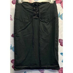 Forever 21 Black Pencil Mini Skirt Front Lace-Up Detail Medium 24” Length